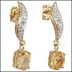 Stunning 18K Yellow Gold Over Solid Sterling Silver Diamonds and 1.6 CTW Citrine